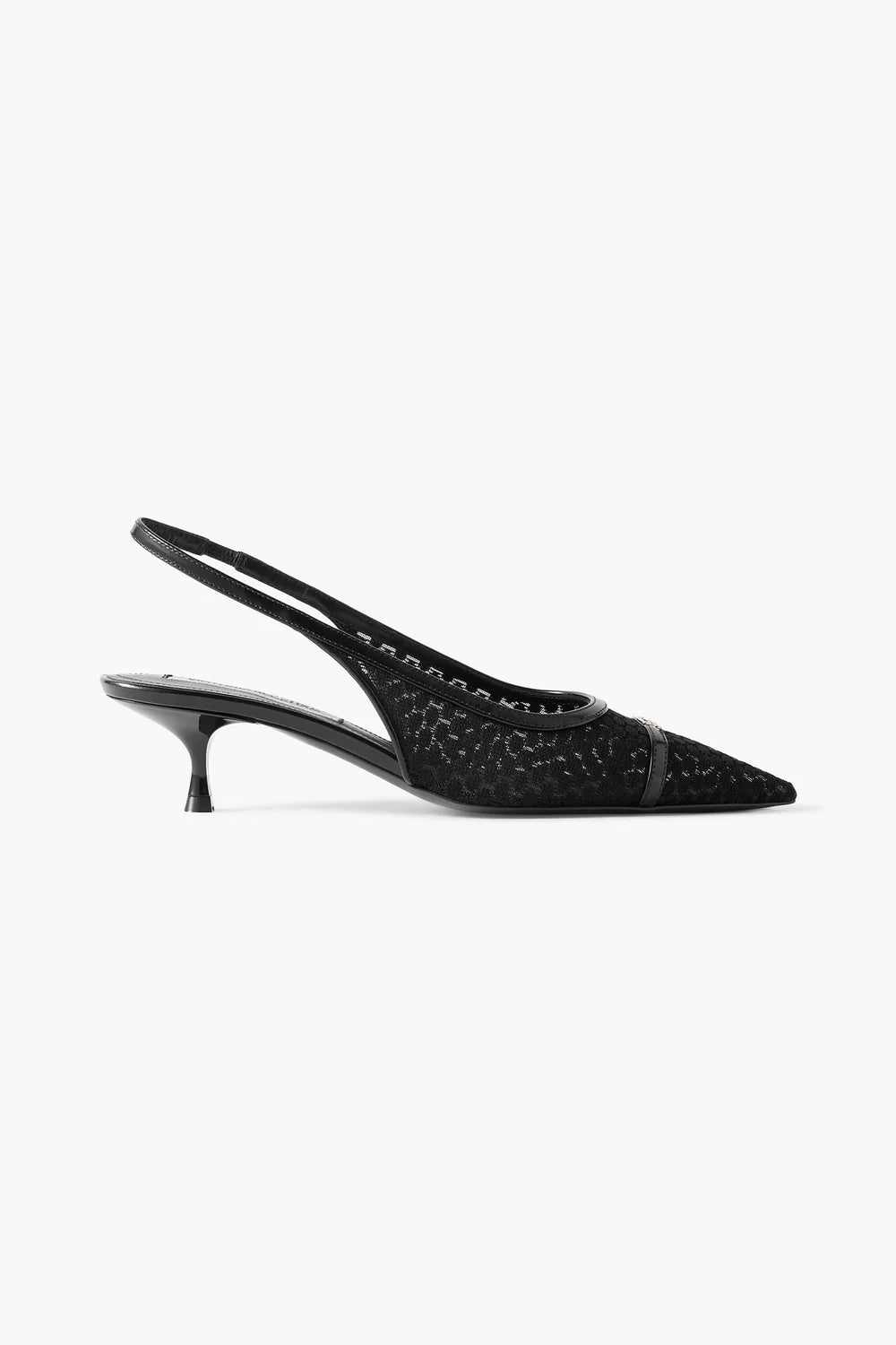 Victoria Beckham Logo-Embellished Leather-Trimmed Point D'esprit Slingback Pumps Black Women's