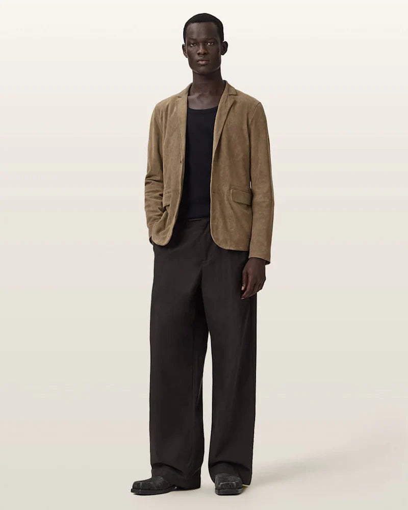 AllSaints Monet Waxed Suede Blazer Dune Brown
