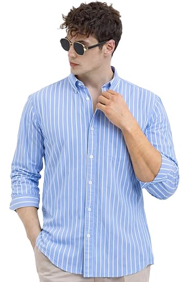 U TURN Men's Casual Printed Striped Stylish Latest Formal Shir