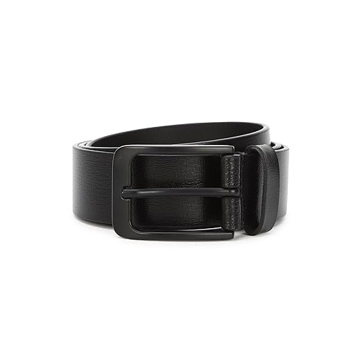 Louis Philippe Men's 100% Italian Leather Matt Black Zinc Alloy Buckle Formal Profile Belt