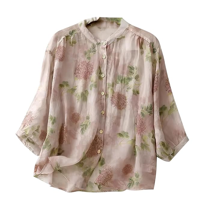 Gufrina Women’s Light Rose Floral Printed Button Down Shirt