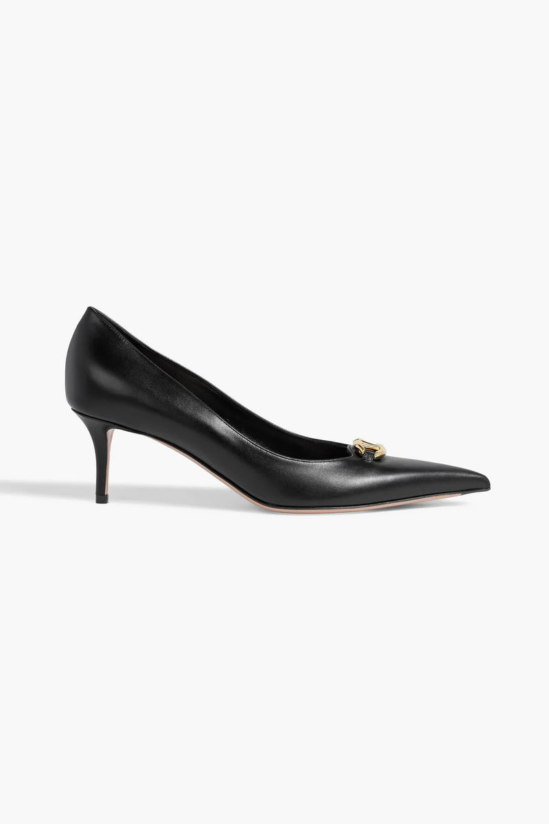 Valentino Garavani Vlogo Signature Leather Point-Toe Pumps Black Women's