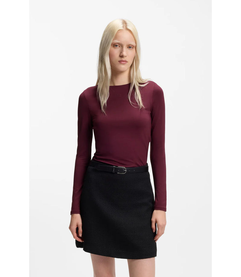 Hugo Stretch Jersey Top With Stacked Logo Print Dark Purple Women's