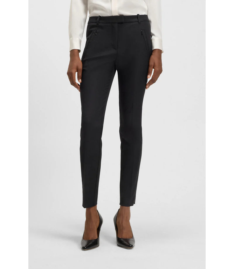 Boss Zipped Hem Slim Fit Trousers With Cropped Length Black Women's