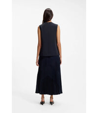 Boss Sleeveless Crepe Blouse With Pleats Dark Blue Women's