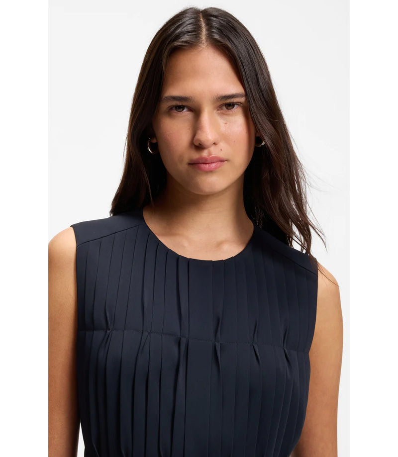 Boss Sleeveless Crepe Blouse With Pleats Dark Blue Women's