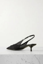 Victoria Beckham Logo-Embellished Leather-Trimmed Point D'esprit Slingback Pumps Black Women's