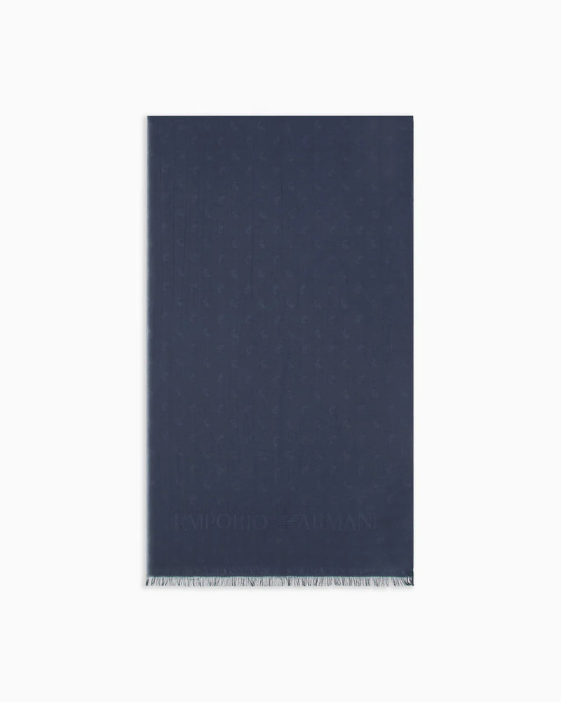 Emporio Armani Modal-blend jacquard stole with all-over eagle