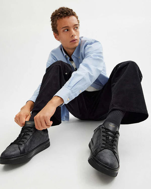 Coach High Line Sneaker In Signature Canvas Graphite-Black