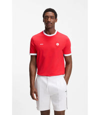 Boss Stretch Cotton T Shirt With Country Flag And Logo Canada Red