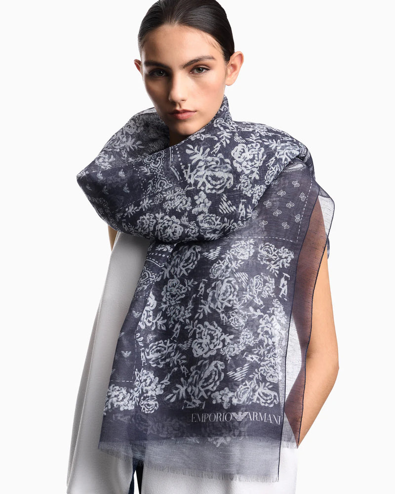 Emporio Armani Linen blend stole with a bandana print