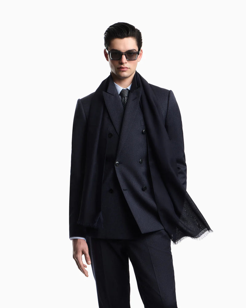 Emporio Armani Modal-blend jacquard stole with all-over eagle