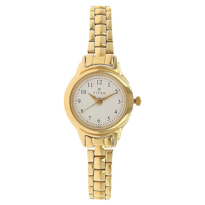 Titan Ladies Karishma Quartz Analog White Dial Gold Stainless Steel Strap Watch for Women