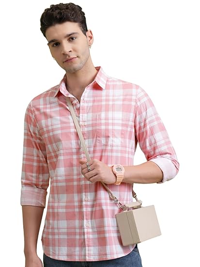 Highlander Men's Cotton Slim Fit Checks Shirt