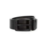 Louis Philippe Men's 100% Italian Leather Matt Black Zinc Alloy Buckle Formal Profile Belt