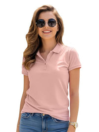 Cotton Regular Fit Plain Solid Classic Polo Collar Half Sleeve T-Shirt for Women