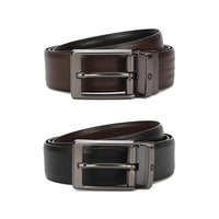 Louis Philippe Men's 100% Italian Leather Matt Gun Metal Buckle Formal Reversible Belt