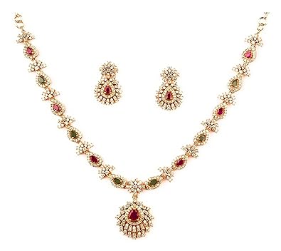 Sasitrends Traditional Micro Gold Plated Multi Color AD American Diamond Jewellery Necklace