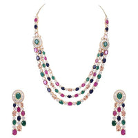 RATNAVALI JEWELS American Diamond Fashion Jewellery Red Green Blue White Multi Layer Necklace