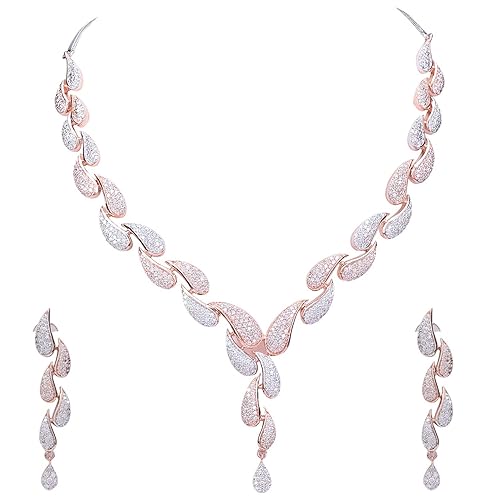 Ratnavali Jewels American Diamond CZ Rose Gold Plated Designer Jewellery Set/Necklace Set