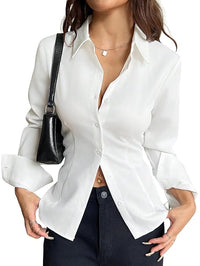 Aahwan Women Polyester Modern Fit Solid Front Button Long Sleeve Casual Shirt