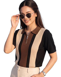 Women's Collared Neck Half Sleeve Slim Fit Casual Tee