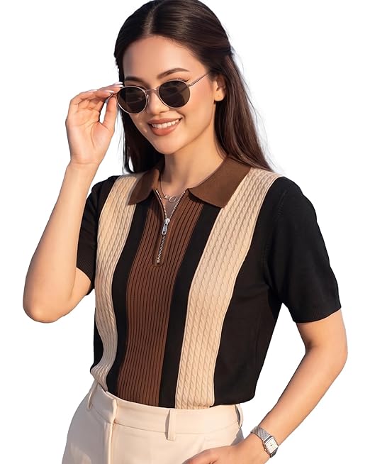 Women's Collared Neck Half Sleeve Slim Fit Casual Tee
