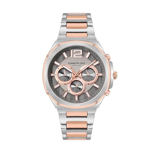 Kenneth Cole Quartz Chronograph Grey Dial Two Toned Silver & Rose Gold Stainless Steel Strap Watch for Men