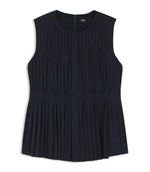 Boss Sleeveless Crepe Blouse With Pleats Dark Blue Women's