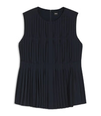 Boss Sleeveless Crepe Blouse With Pleats Dark Blue Women's