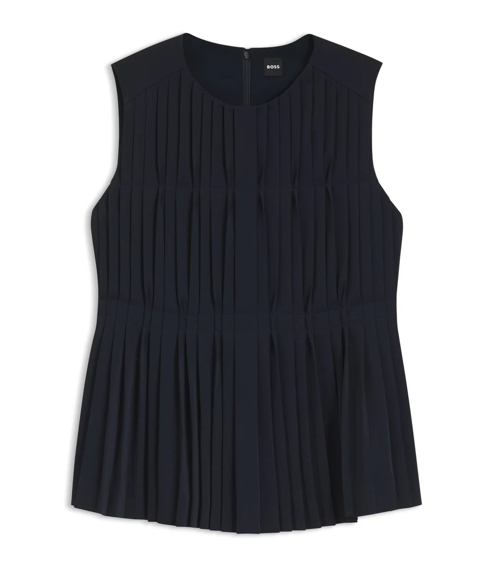 Boss Sleeveless Crepe Blouse With Pleats Dark Blue Women's