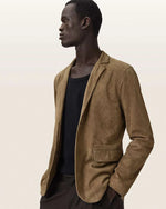 AllSaints Monet Waxed Suede Blazer Dune Brown