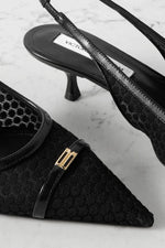 Victoria Beckham Logo-Embellished Leather-Trimmed Point D'esprit Slingback Pumps Black Women's
