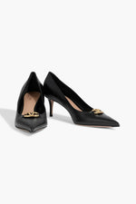 Valentino Garavani Vlogo Signature Leather Point-Toe Pumps Black Women's