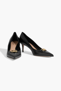 Valentino Garavani Vlogo Signature Leather Point-Toe Pumps Black Women's