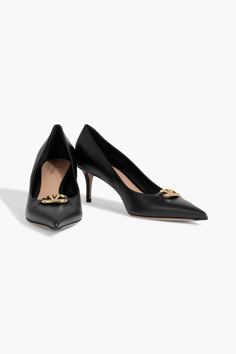 Valentino Garavani Vlogo Signature Leather Point-Toe Pumps Black Women's
