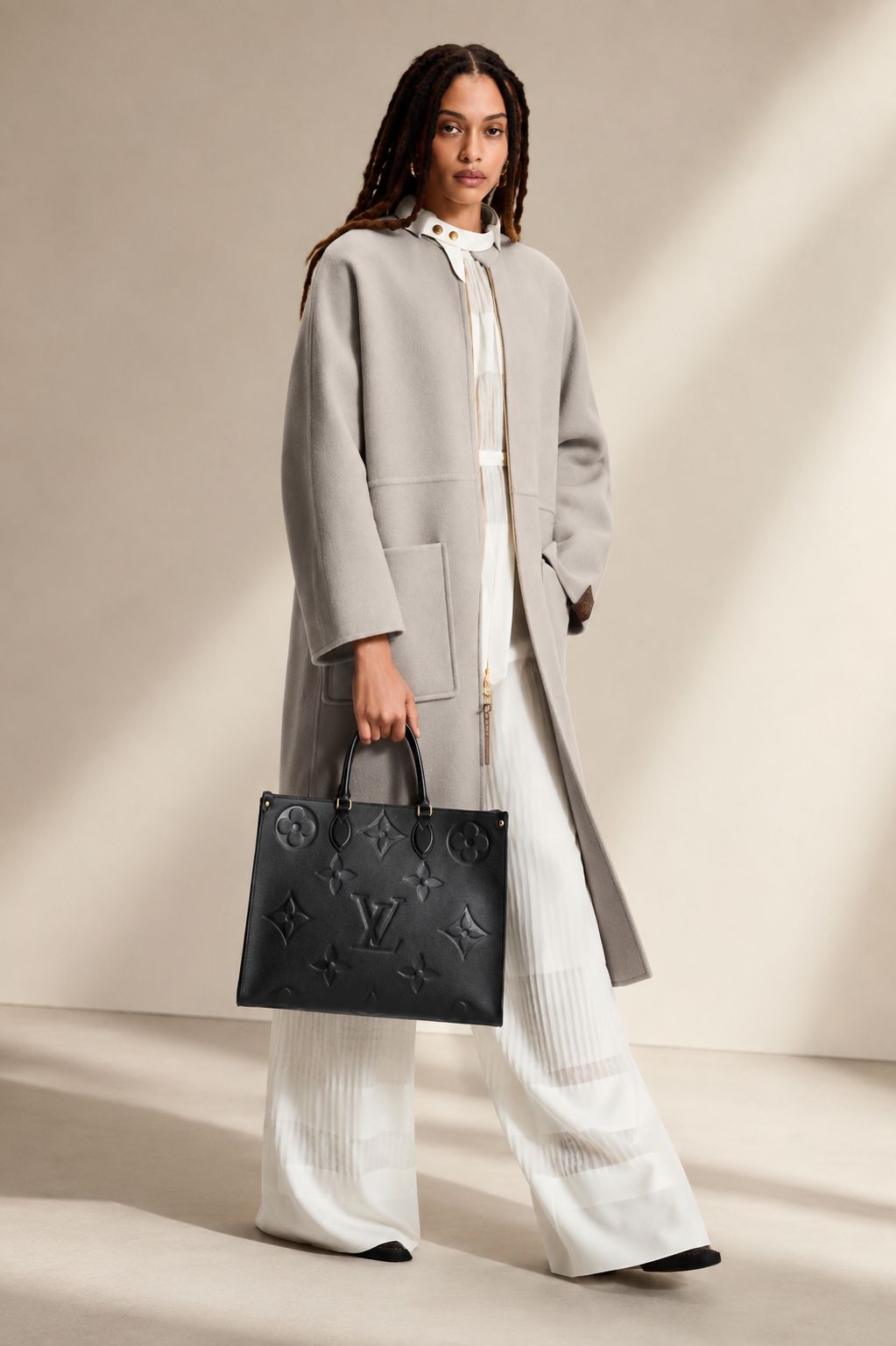Structured Black Embossed Monogram Tote Bag