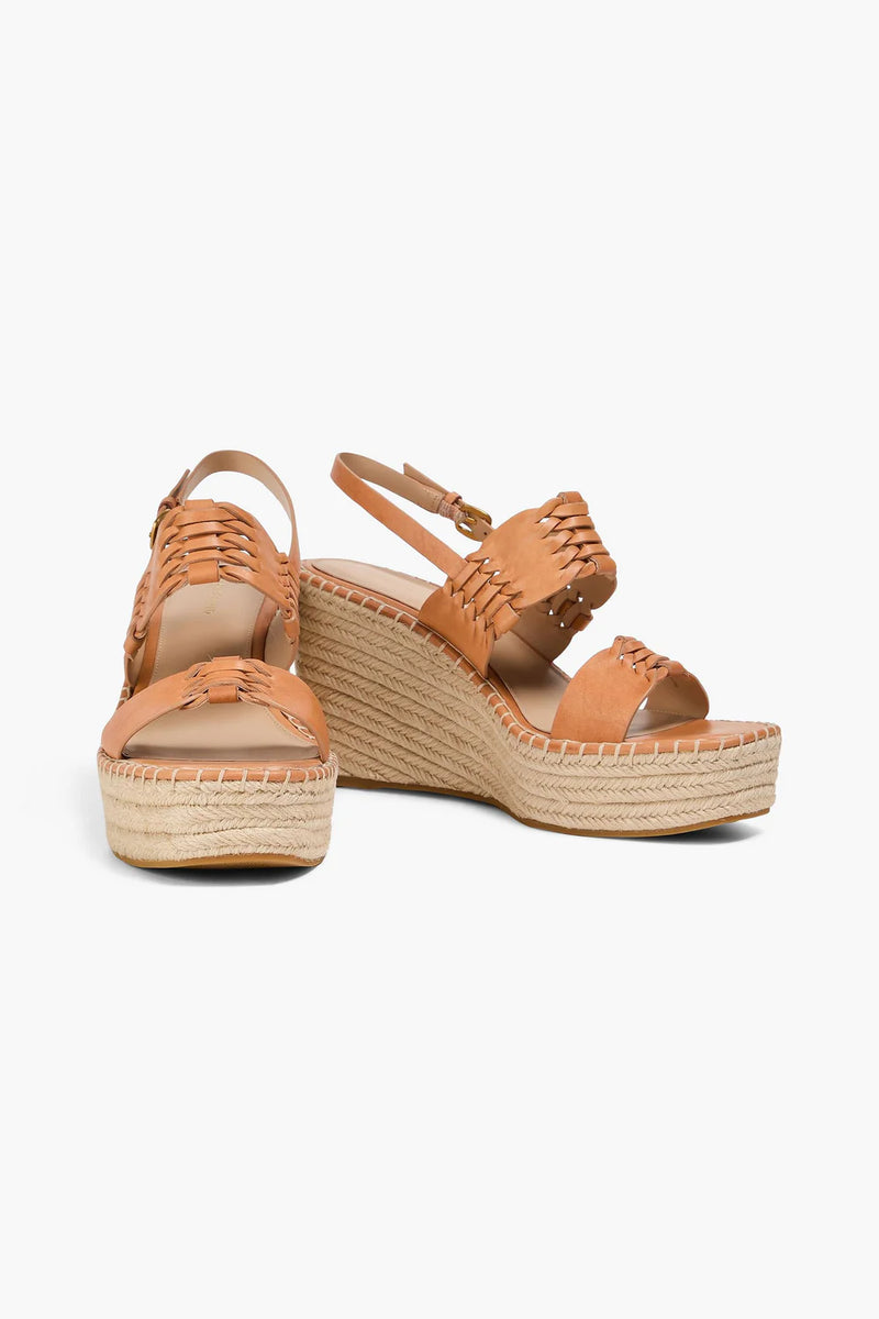 Veronica Beard Riya Leather Espadrille Wedge Sandals Light Brown Women's