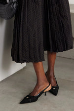 Victoria Beckham Logo-Embellished Leather-Trimmed Point D'esprit Slingback Pumps Black Women's